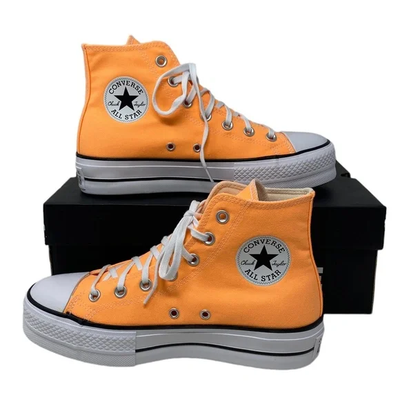 Converse Ctas Lift Platform For Women Sneakers Orange Canvas High Top SB A03052F - Picture 7 of 10